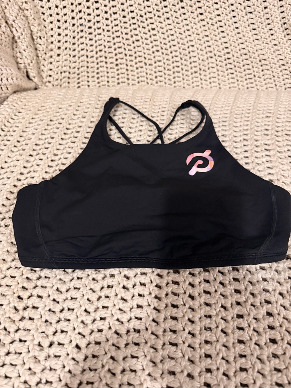 lululemon athletica Black High-Neck Sports Bra with Pink Accent Logo